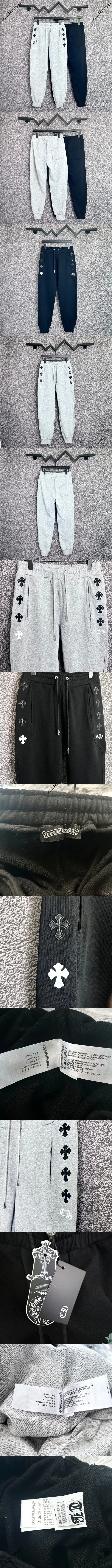 Chrome Hearts クロスレザーパッチ カジュアル スウェットパンツ ブラック＆グレー 2色（Chrome Hearts 83）