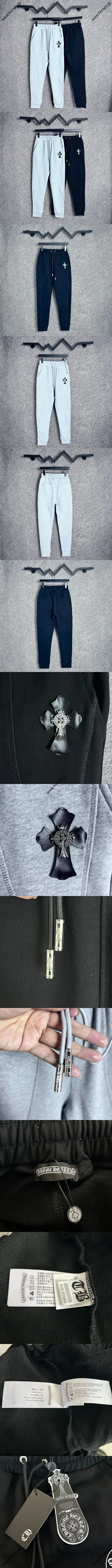 Chrome Hearts クロスレザーメタルバックルロゴ スポーツカジュアルパンツ ブラック＆グレー 2色（Chrome Hearts 82?）