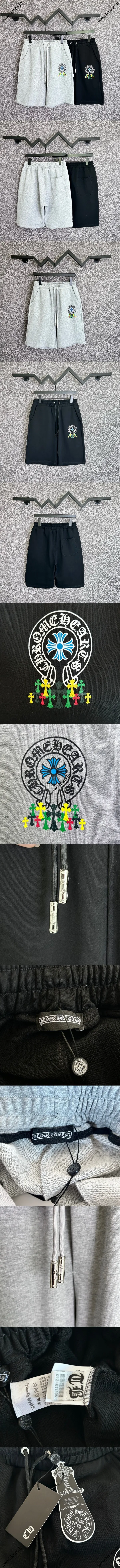 Chrome Hearts ホースシュープリントのクロスドローストリング付きスポーツカジュアルショーツ ブラック＆グレー 2色（Chrome Hearts 78）