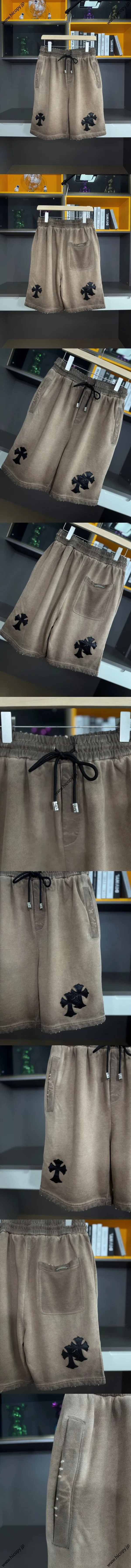Chrome Hearts 2025年春夏新作 クロスパッチ ウォッシュド スプレーショーツ コーヒー（Chrome Hearts 25）