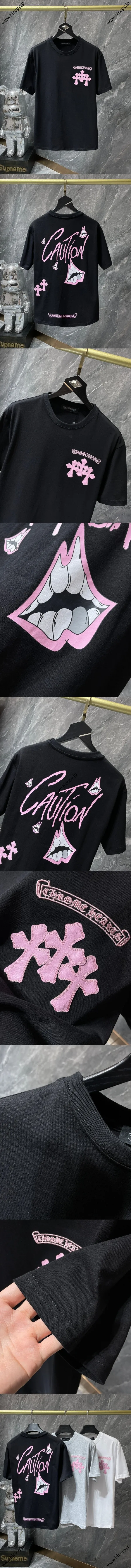 Chrome Hearts 25SS ピンククロスレザー サンスクリット ハンドペイント グラフィティ ショートスリーブ ブラック（Chrome Hearts 177）