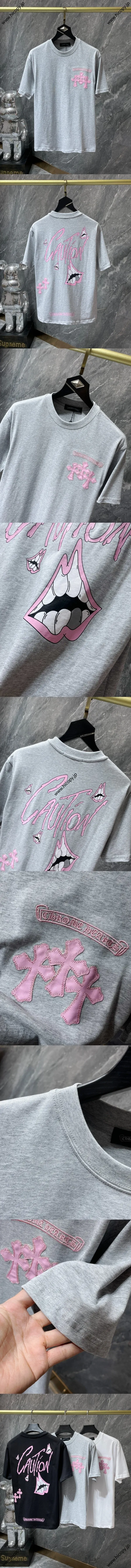Chrome Hearts 25ss ピンククロスレザー サンスクリット ハンドペイント グラフィティ 半袖 ホワイト（Chrome Hearts 170）