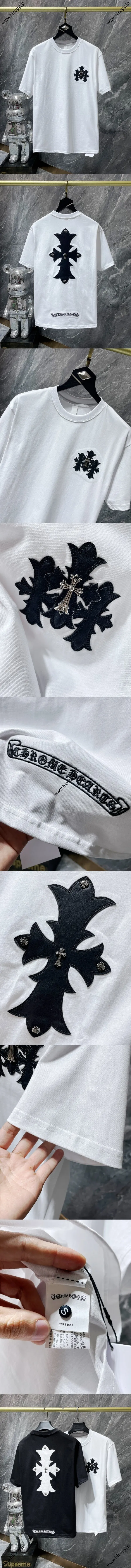 Chrome Hearts 25ss レター刺繍パッチワークレザー半袖Tシャツ ホワイト（Chrome Hearts 164）