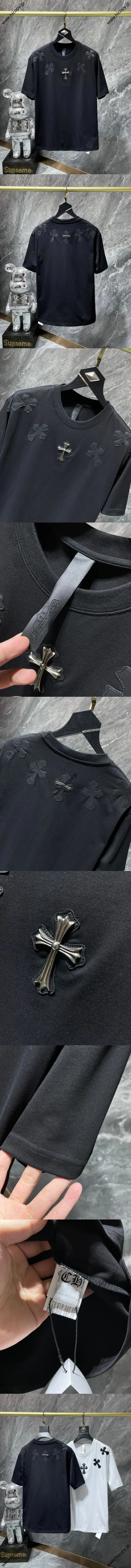 Chrome Hearts 25ss ヘビーデューティー カラーステッチ レザー クロスコントラスト ショートスリーブ ブラック（Chrome Hearts 160）