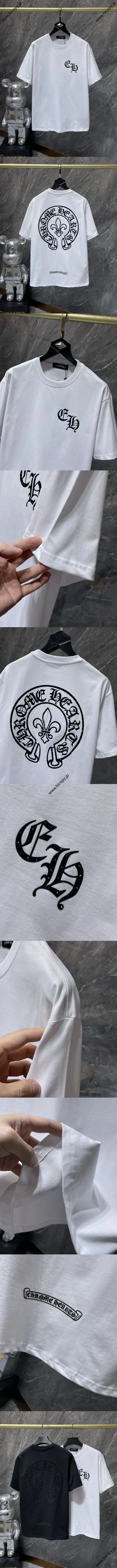 Chrome Hearts 25SS フロック ラインストーン クロス ホースシュー ショートスリーブTシャツ ホワイト（Chrome Hearts 145）