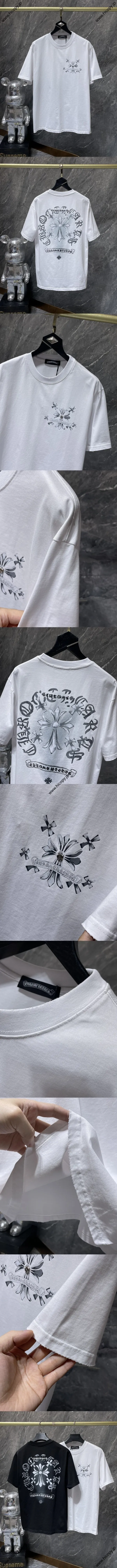 Chrome Hearts 25ss リップド ハンドペイント クロスウォッシュ ショートスリーブTシャツ ホワイト（Chrome Hearts 143）