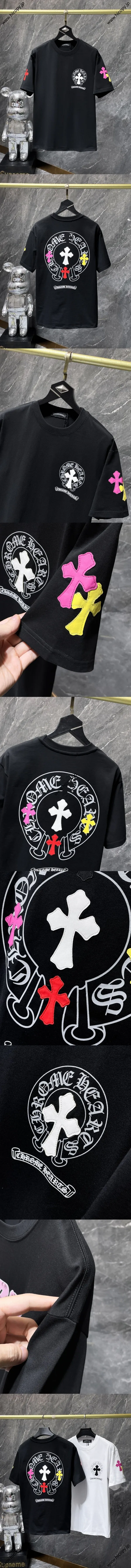 Chrome Hearts 25ss カラフルクロスレザー サンスクリットホースシュー ショートスリーブTシャツ ブラック（Chrome Hearts 138）