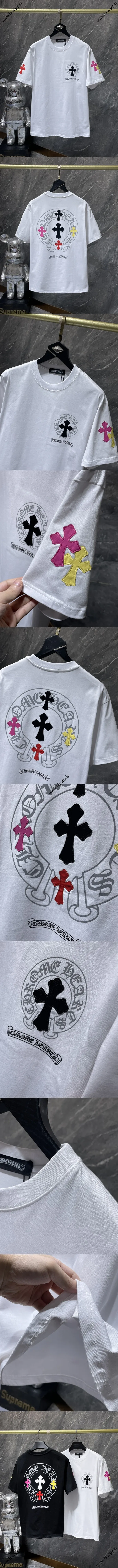 Chrome Hearts 25ss カラフルクロスステッチレザー サンスクリットホースシュー 半袖Tシャツ ホワイト（Chrome Hearts 137）