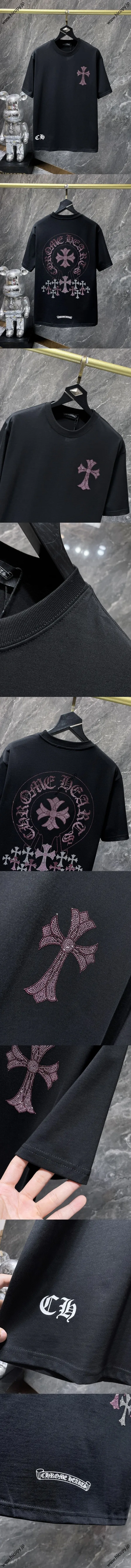 Chrome Hearts 25SS ヘビーデューティー ホットドリル加工 ホースシュー サンスクリット文字 クロス 半袖Tシャツ ブラック（Chrome Hearts 134）