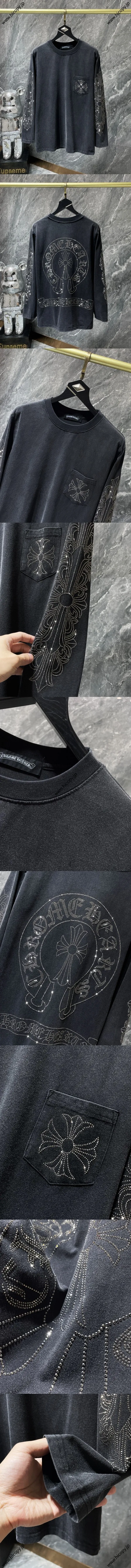 Chrome Hearts クラシック ホースシュークロス サンスクリット ラージフラワー アームTシャツ ウォッシュドブラック（Chrome Hearts 115）