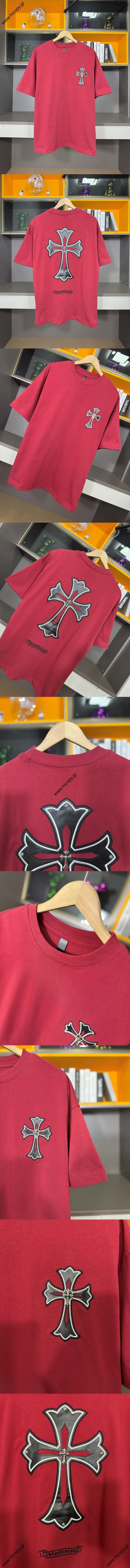 Chrome Hearts 2025春夏新作 クロスパッチ ウォッシュドスプレー 半袖Tシャツ レッド（Chrome Hearts 17）