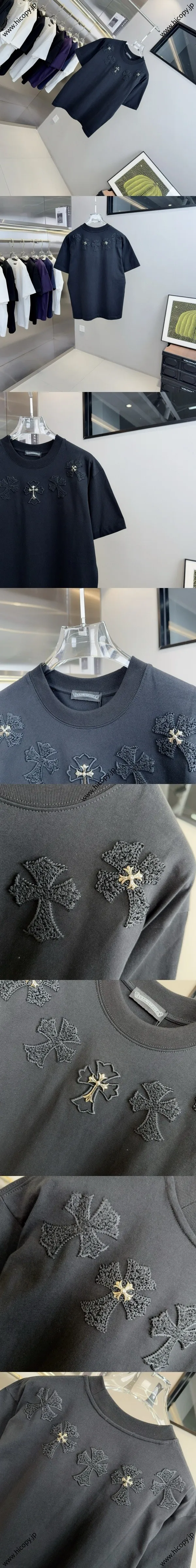 Chrome Hearts 2025年春夏新作 ホローエンブロイダリー ハードウェア付き 半袖Tシャツ ユニセックス ブラック（Chrome Hearts 15）