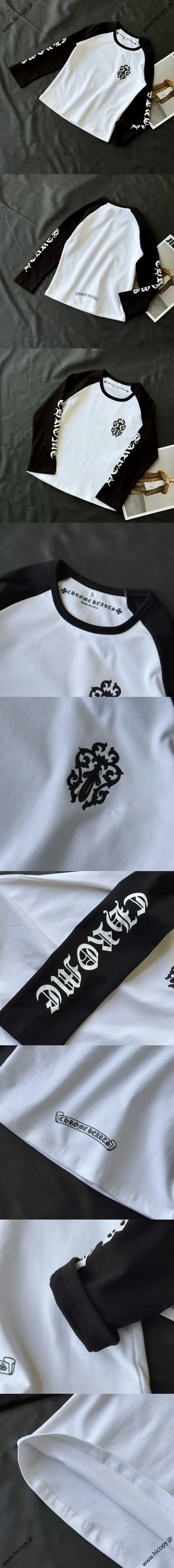 新作モデル登場！Chrome Heart サンスクリット ブラック＆ホワイト 七分袖 ロングTシャツ ブラック＆ホワイト（Chrome Hearts 2）