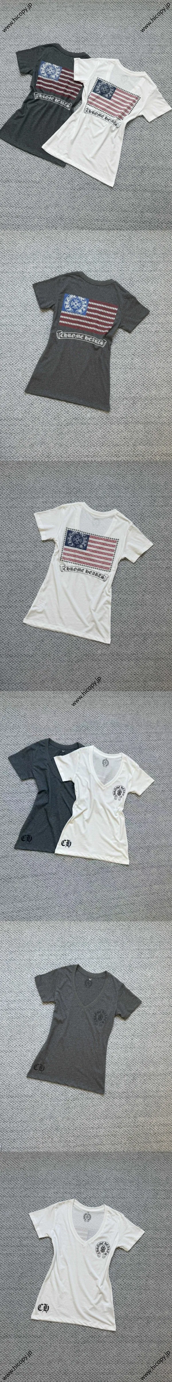 新モデル入荷！Chrome Heart 新作フラッグロゴ半袖Tシャツ ホワイト&ブラック 2色（Chrome Hearts 4）