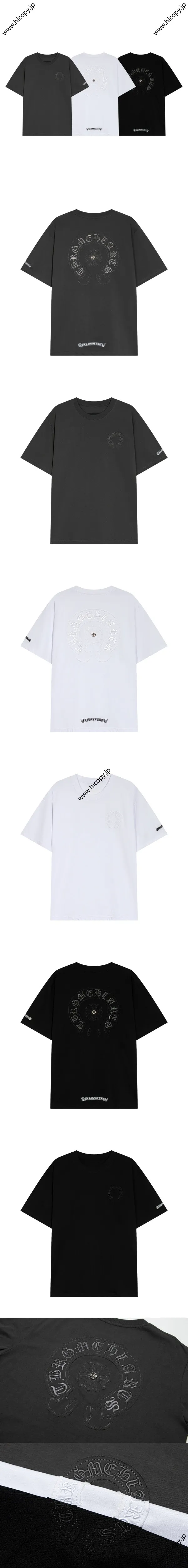 Chrome Heart クラシック サンスクリットホースシューロゴ 刺繍メタル ラウンドネック 半袖 3色（Chrome Hearts 35）