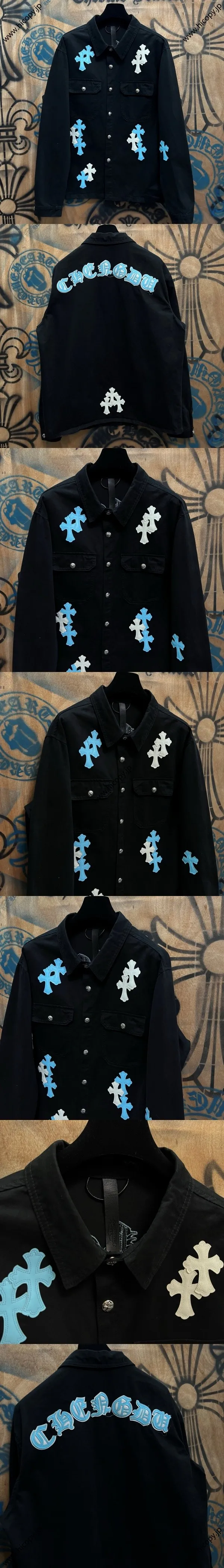 Chrome Hearts 高級レザーパッチワークデニムジャケット ブラック ユニセックス（Chrome Hearts 192）