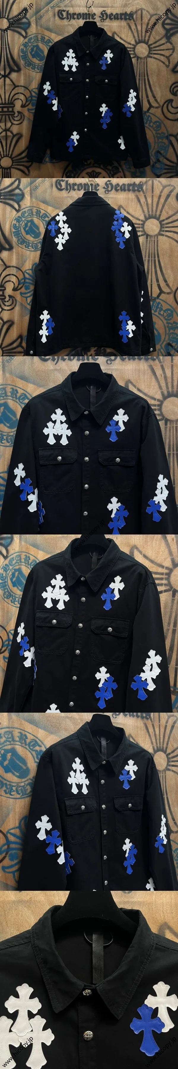 Chrome Hearts 高級レザーパッチワークデニムジャケット ブラック ユニセックス（Chrome Hearts 191）