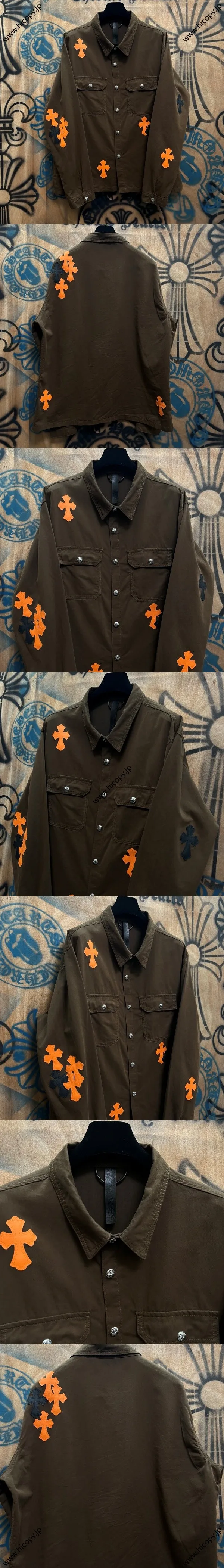 Chrome Hearts 高級レザーパッチワークデニムジャケット ブラウン ユニセックス（Chrome Hearts 190）