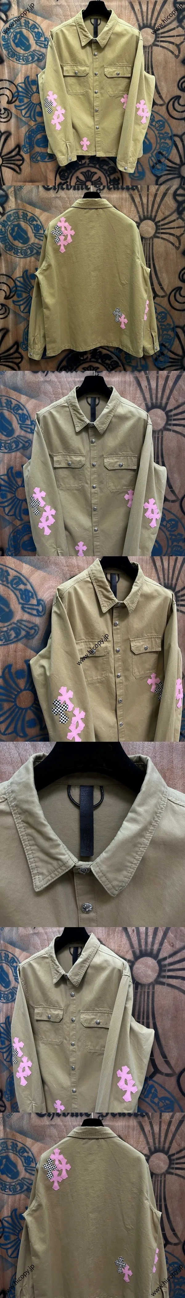 Chrome Hearts 高級レザーパッチワークデニムジャケット イエロー ユニセックス（Chrome Hearts 184）