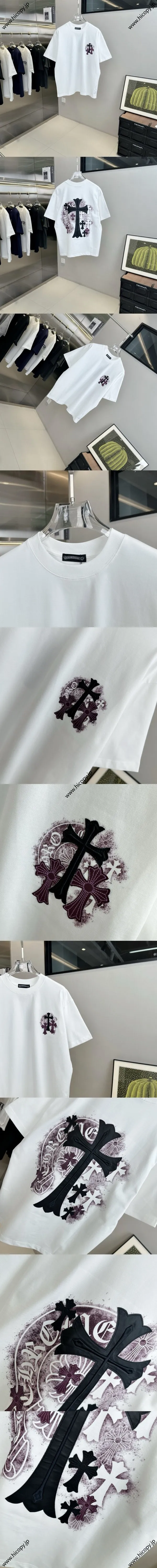 Chrome Hearts 2025ss 春夏新作 ホースシュープリント カラークロス 半袖Tシャツ ユニセックス ホワイト（Chrome Hearts 232）