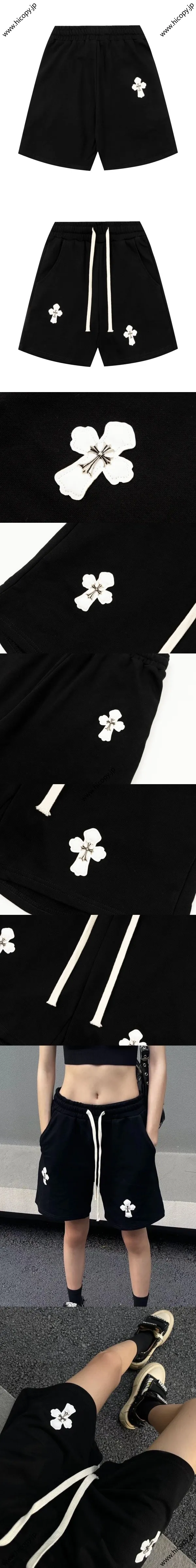 Chrome Hearts 新作レザー刺繍リベットクロスショーツ、ユニセックス ブラック（Chrome Hearts 244）