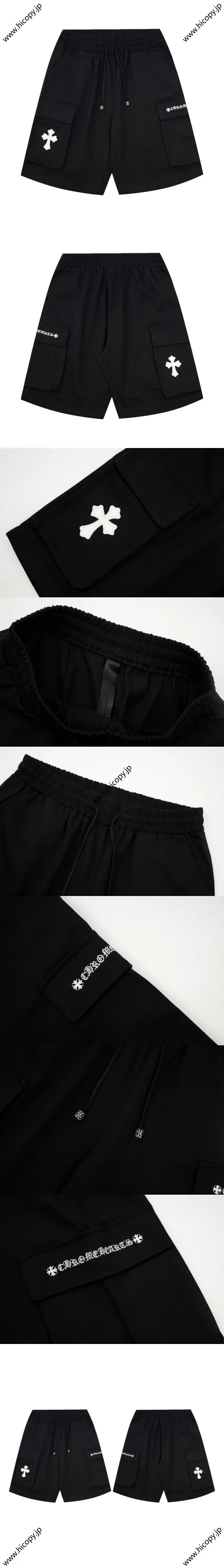 Chrome Hearts 新作ワークウェア ポケットスタイル レザーラベル クロス刺繍 レタード ショートパンツ、ユニセックス ブラック（Chrome Hearts 238）