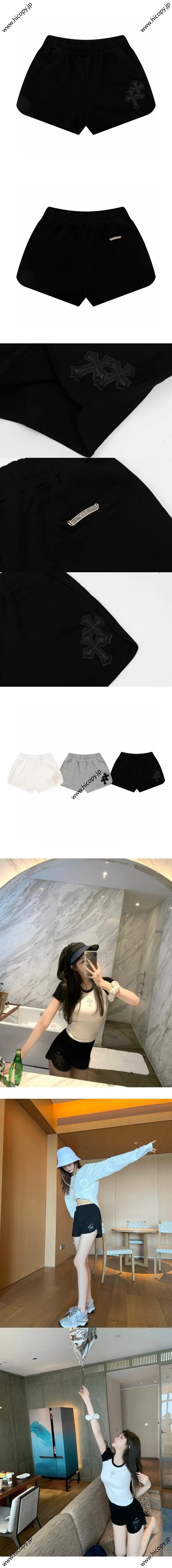 Chrome Hearts 新作レザーラベル クロス刺繍ショーツ ユニセックス ブラック（Chrome Hearts 236）