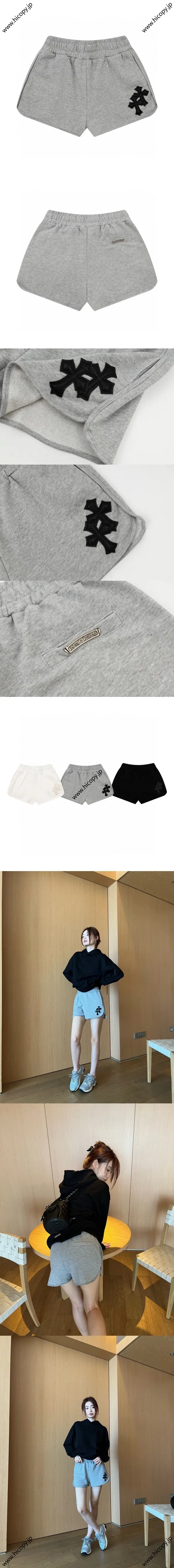 Chrome Hearts 新作レザーラベル クロス刺繍ショーツ ユニセックス グレー（Chrome Hearts 235）