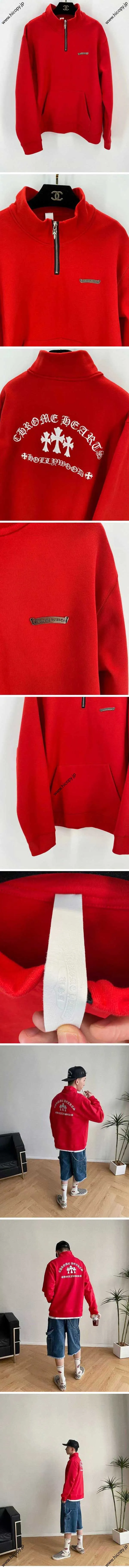 Chrome Hearts Y Not Cemetery Cross Half Zip Pullover Red クロムハーツ ワイノットセメタリー クロス ハーフジップ プルオーバー レッド（Chrome Hearts 457）