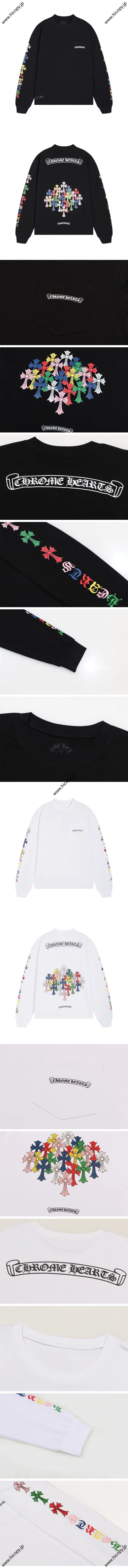 Chrome Hearts Multi Color Cross Cemetery L/S Tee クロームハーツ マルチ カラー クロス セメタリー L/S Tシャツ ブラック&ホワイト（Chrome Hearts 404）