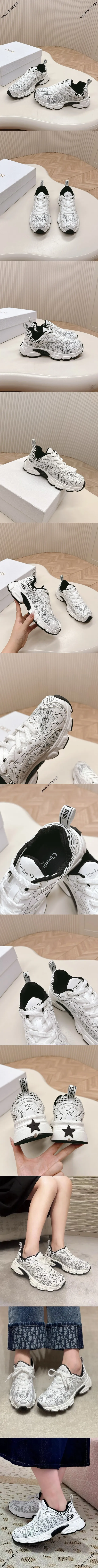 ディオール Dior Vibe スニーカー オブリーク メッシュ ホワイト&ブラック（KCK415OFK_S19W）