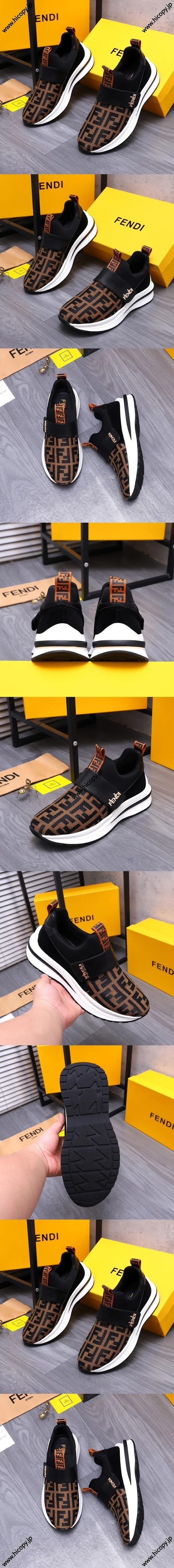 フェンディ メンズ キャンバス スリッポン スニーカー ブラウン（FENDI 160）