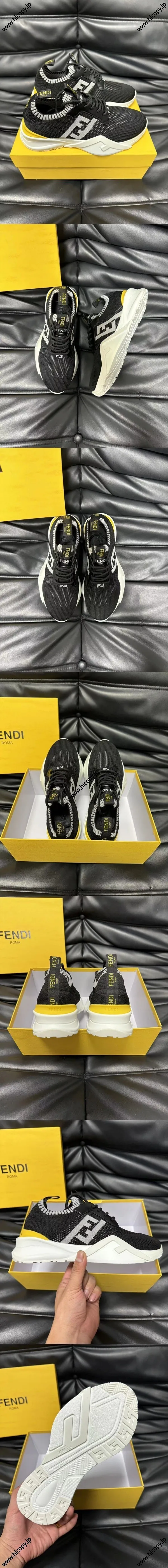 フェンディ フローシリーズ スニーカー スリッポン ニットスニーカー ブラック＆グレー（FENDI 169）