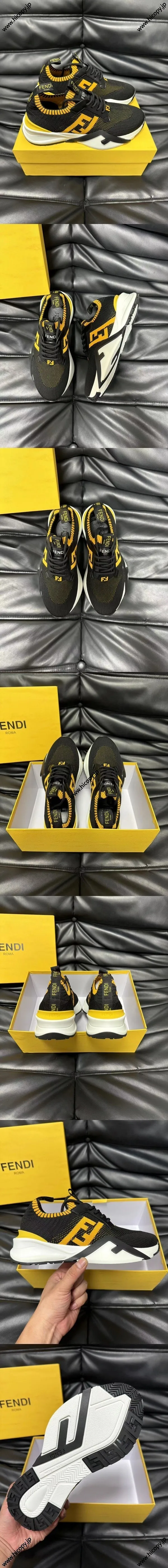 フェンディ フローシリーズ スニーカー スリッポン ニットスニーカー ブラック＆オレンジ（FENDI 168）