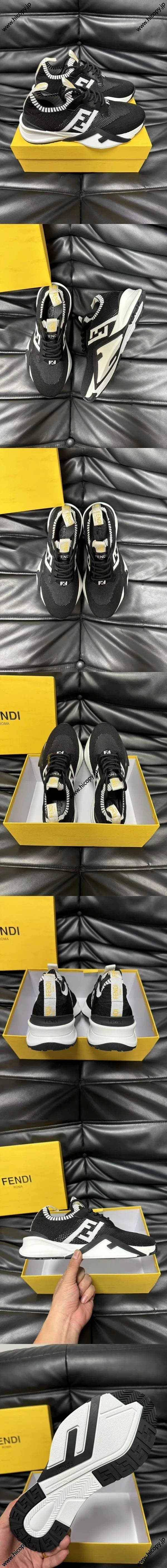 フェンディ フロー シリーズ スニーカー スリッポン ニットスニーカー ブラック＆ホワイト（FENDI 167）