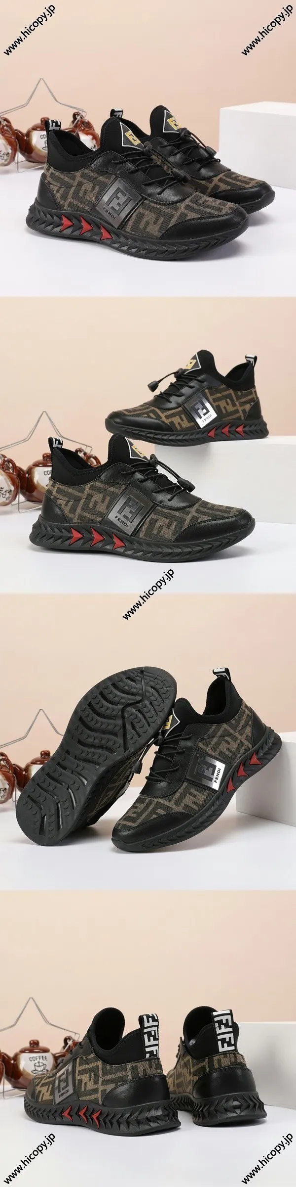 FENDI Flowシリーズ スリッポンスニーカー ブラック＆ブラウン（FENDI 119）