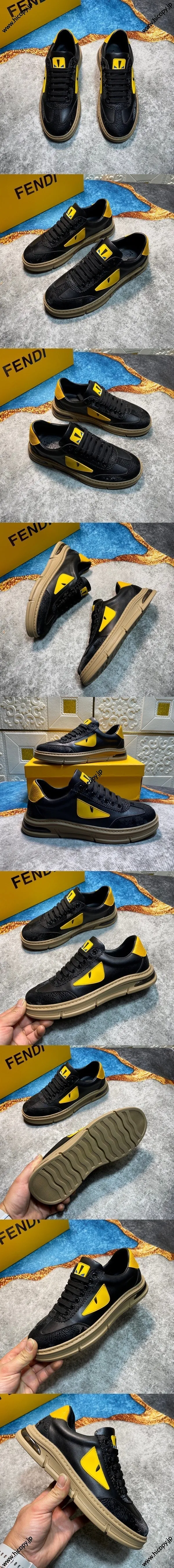 フェンディ メンズ カジュアルシューズ ローカット レースアップスニーカー ブラック（FENDI 66）