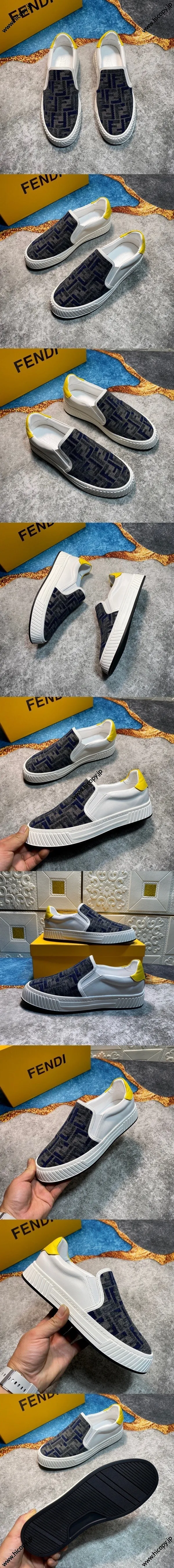 フェンディ メンズ カジュアルローファー キャンバスシューズ ブルーグレー（FENDI 61）