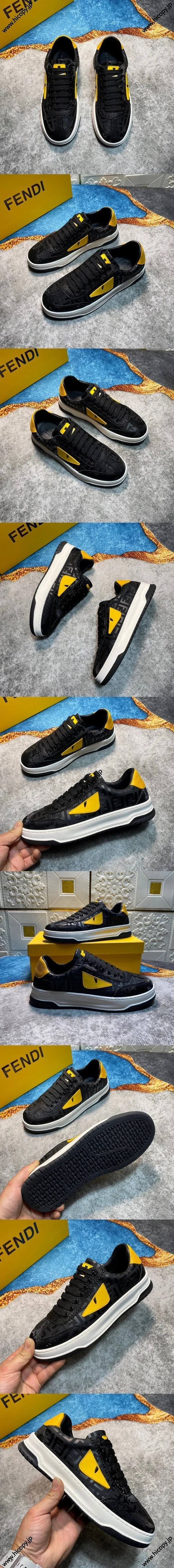 フェンディ マッチスニーカーシリーズ「アイズ バッグバグズ」ロゴ入りブラックスニーカー（FENDI 32）
