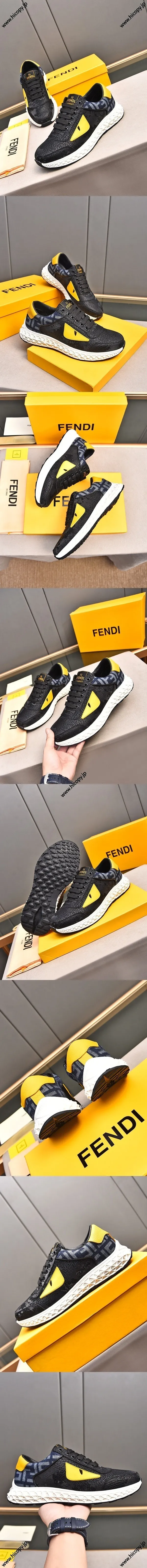 フェンディ メンズ ブルー カーフスキン スニーカー（FENDI 107）