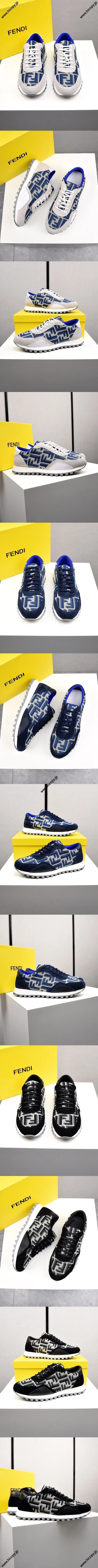 フェンディ ローカット ランニングシューズ グレー、ブルー、ブラック 3色展開 レースアップスニーカー（FENDI 123）