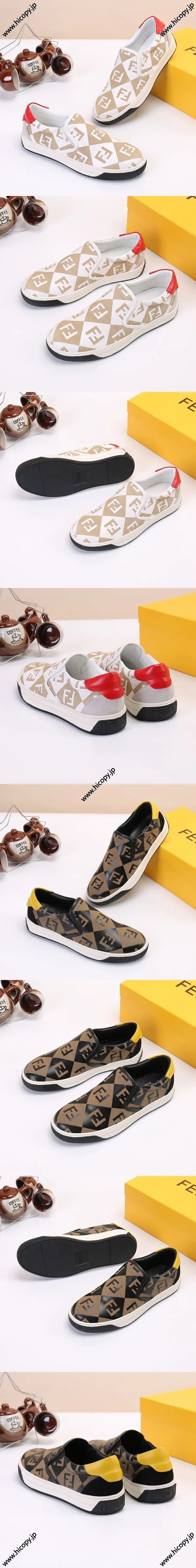 フェンディ メンズ カーフスキン スリッポンスニーカー ブラック＆ホワイト 2色（FENDI 117）