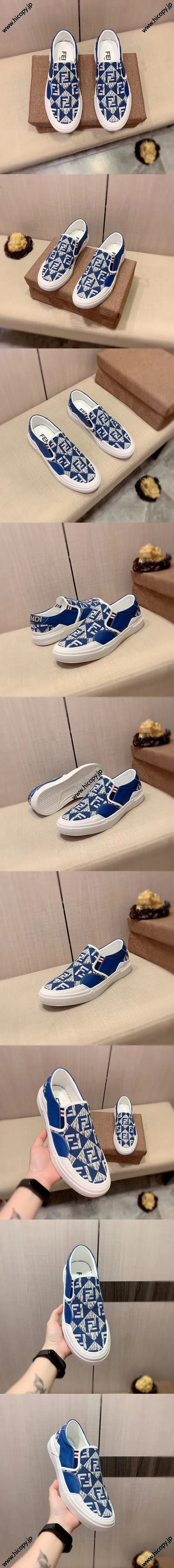 フェンディ スリッポンスニーカーシリーズ ブルー＆ホワイトスニーカー（FENDI 91）
