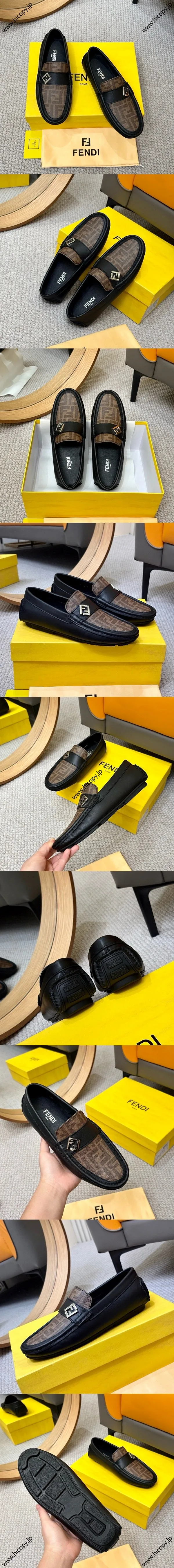 フェンディ ローマシリーズ カジュアルローファー ミラノファッションショー ブラック ブラウン（FENDI 252）