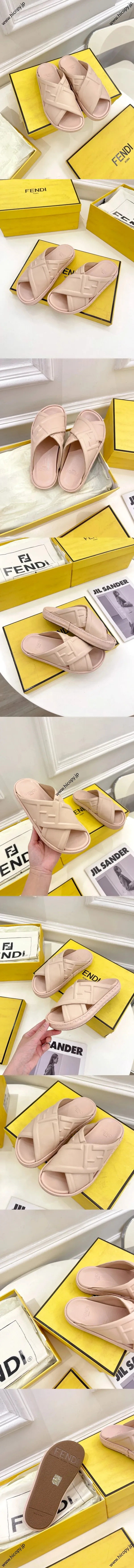 フェンディ ローマシリーズ ライトピンク カーフスキン クロススリッパ カップルスタイル（FENDI 237）