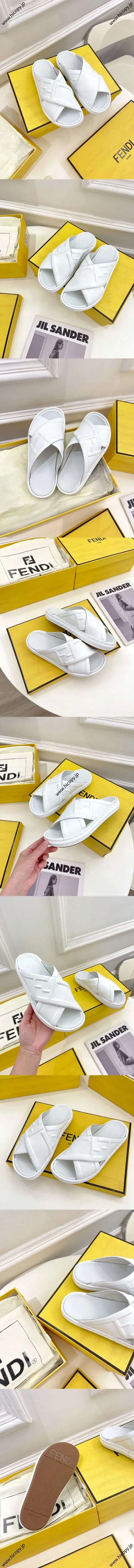 フェンディ ローマシリーズ ホワイトカーフスキン クロススリッパ カップルスタイル（FENDI 236）