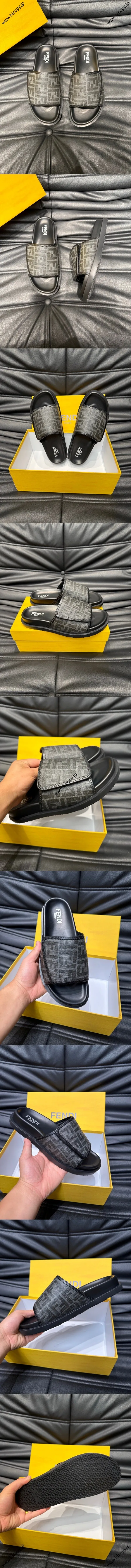 フェンディ ローマシリーズ メンズスリッパ ビーチサンダル ブラック（FENDI 174）