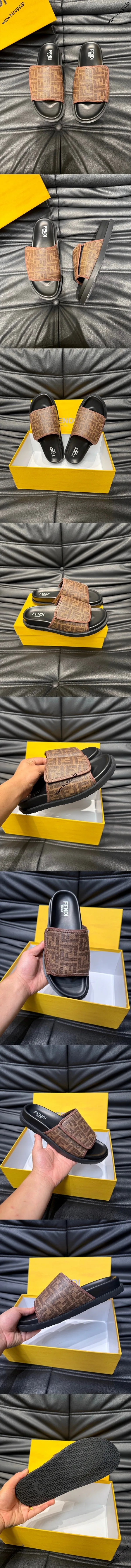フェンディ ローマシリーズ メンズ スリッパ ビーチサンダル レッドブラウン（FENDI 176）
