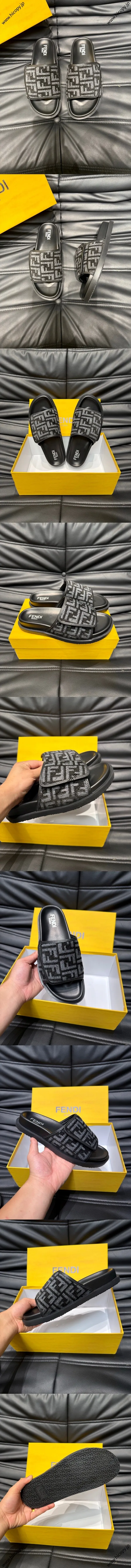 フェンディ ローマシリーズ メンズ スリッパ ビーチサンダル ブラック（FENDI 179）