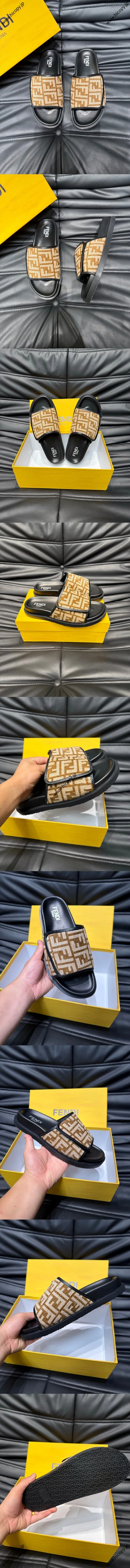 フェンディ ローマシリーズ メンズスリッパ ビーチサンダル ライトブラウン（FENDI 180）